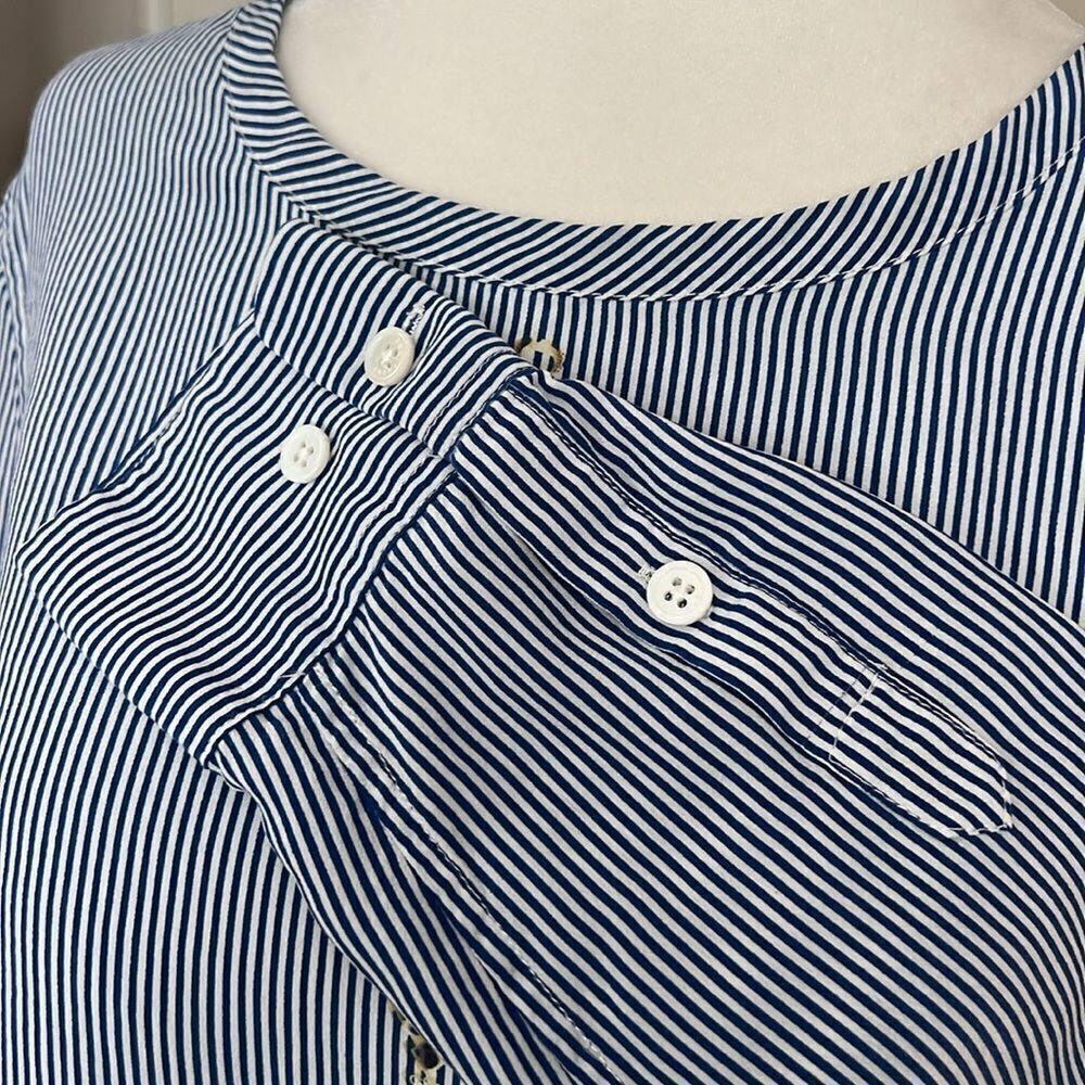 Equipment Femme Women’s Long Sleeve Silk Blouse Top Blue Stripes - Picture 7 of 13